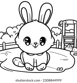 bunny presenting. Vector illustration coloring page.