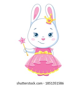 Bunny princess with magic wand. Cartoon vector illustration