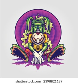 Bunny psychedelic journey cannabis fantasia vector illustrations for your work logo, merchandise t-shirt, stickers and label designs, poster, greeting cards advertising business company or brands