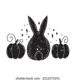 Bunny with pumpkins in Scandinavian style. Magical Hallowween.