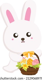 Bunny rabbit with a basket of easter eggs