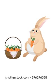 Bunny rabbit with basket full of carrots.