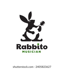 Bunny Rabbit Bring Guitar Music Equipment Logo Design For Entertainment	
