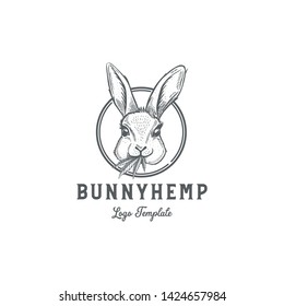 Bunny Rabbit with cannabis or hemp leaf for logo template