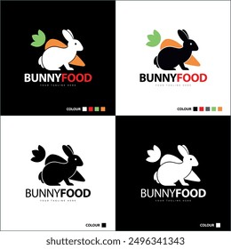 Bunny rabbit carrot food  silhouette logo set design template