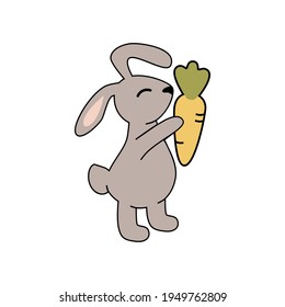 Bunny, rabbit with carrot on white background. Vector illustration.