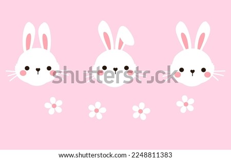 Bunny rabbit cartoons with different ears and cute flower on pink background vector illustration.