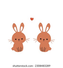 Bunny rabbit cartoons icon sign and heart isolated on white background vector illustration. Cute childish print.
