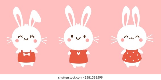 Bunny rabbit cartoons on pink background vector.