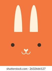 Bunny or rabbit character. Cartoon face of animal for baby card, poster, baby shower invitation, nursery wall art, room decoration, printing on fabric. Vector picture for applique, embroidery