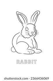 Bunny or Rabbit coloring page for kids. Black and white vector illustration for coloring book.