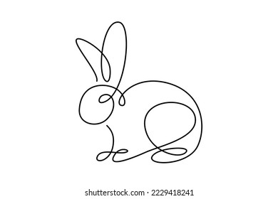 Bunny rabbit in continuous line art drawing style. Hare animal black linear design isolated on white background. Vector illustration
