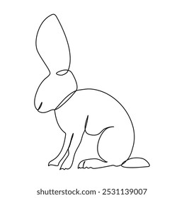 Conejo conejito en estilo de dibujo de línea continua. Dibujo lineal negro liebre aislado en Ilustración vectorial Una ilustración minimalista de arte lineal de un conejo sentado al lado, todo representado con liso,