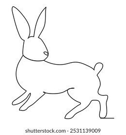 Bunny rabbit in continuous line art drawing style. Hare black linear sketch isolated on Vector illustration A minimalist line art illustration of a rabbit sitting next, all depicted with smooth,