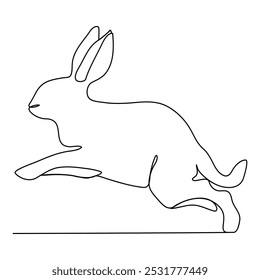  Conejo conejito en estilo de dibujo de línea continua. Dibujo lineal negro liebre aislado en Ilustración vectorial Una ilustración minimalista de arte lineal de un conejo sentado al lado, todo representado con liso,