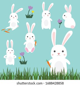 bunny rabbit cute icons set vector illustration design