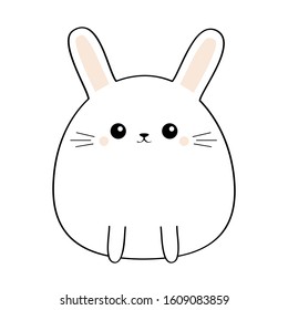 Bunny rabbit. Cute kawaii cartoon character.Funny head face. Doodle linear sketch. Pink cheeks. Baby greeting card template. Happy Easter sign symbol. White background. Flat design Vector illustration