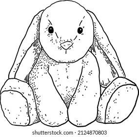 Bunny Rabbit Doll Animal Soft Toy Hand drawn line art Illustration