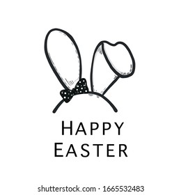 Bunny & rabbit ear and text Happy Easter. Fabric, T-shirt design, photo, easter element vector illustration