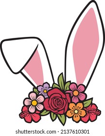 Bunny (rabbit) ears with flowers color. Vector illustration.