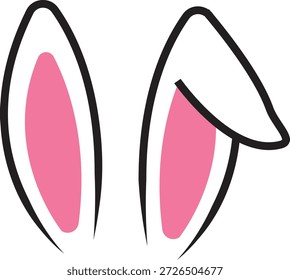 Ilustración vectorial de orejas de conejo. Esquema negro minimalista con detalles interiores de color rosa vibrante aislados sobre fondo blanco. Gráfico de primavera para decoración de Pascua, ropa para niños y corte de vinilo.