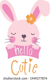 Bunny Rabbit. Fashion kids print with cute animal , bunny and slogan. Vector hand draw illustration