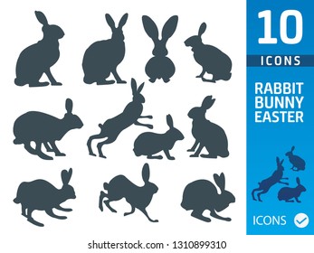 Bunny, rabbit flat icon set