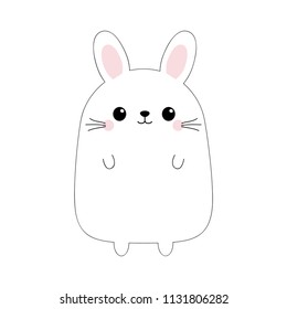 Bunny rabbit. Funny head face. Doodle linear sketch. Pink cheeks. Cute kawaii cartoon character. Baby greeting card template. Happy Easter sign symbol. White background Flat design Vector illustration