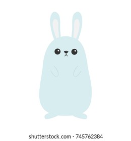 Bunny rabbit. Funny head face. Big ears. Cute kawaii cartoon character. Baby greeting card template. Happy Easter sign symbol. White background. Flat design. Vector illustration
