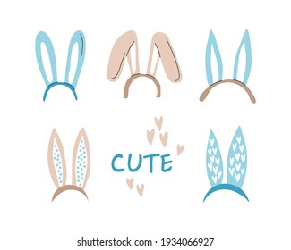 Bunny rabbit hare ears. Easter holiday illustration. Single elements for decorations and posters. 