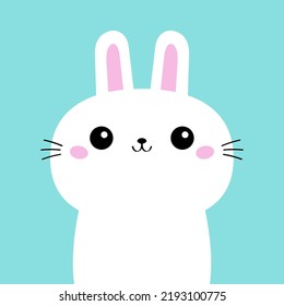 Bunny rabbit hare face icon. Cute kawaii funny animal. Happy Easter. Cartoon funny baby character. Kids print for poster, t-shirt cloth. Love card. Flat design. Blue background. Vector