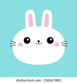 Bunny rabbit hare round face icon. Cute kawaii funny animal. Happy Easter. Cartoon funny baby character. Kids print for poster, t-shirt cloth. Love card. Flat design. Blue background. Vector