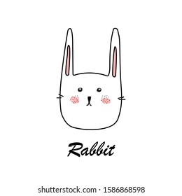 Bunny rabbit line art icon. Abstract outline rabbit. Hand drawn minimalism style. Beautiful cartoon doodle cute bunny in sketch style. Baby design. Perfect for postcard. Vector illustration.