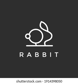 Bunny rabbit line art icon. Abstract outline rabbit. Hand drawn minimalism style in black background