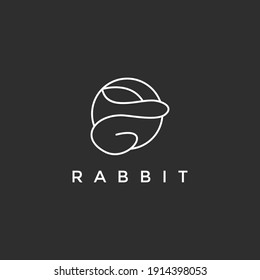 Bunny rabbit line art icon. Abstract outline rabbit. Hand drawn minimalism style in black background