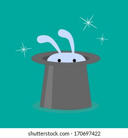 Bunny rabbit in magic hat. Vector illustration