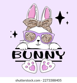 Bunny Rabbit , Rabbit Messy Bun Leopard , Messy Mama Bunny Easter, Cute Rabbit Messy Bun Girls Kids T-Shirt, Easter Day Typography T-shirt Design. Easter bunny ears vector illustration. 