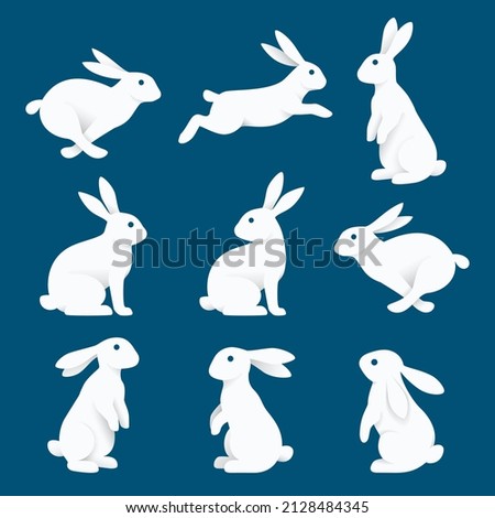 Bunny rabbit paper cuts style vector illustration.