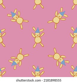 Bunny Rabbit Party Hat Upside Down Seamless Pattern. Vector illustration. Perfect for party, fashion, decoration, textile design, background, illustration, carpet, tiles and rug.