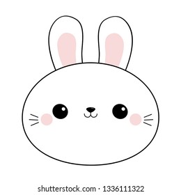 Bunny rabbit round face head line icon. Doodle linear sketch. Black contour silhouette. Pink ears. Happy Easter. Cute cartoon kawaii funny baby character. White background. Flat design. Vector