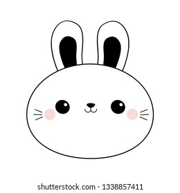 Bunny rabbit round face head line icon. Doodle linear sketch. Black contour silhouette. Big ears. Cute cartoon kawaii funny baby character. Happy Easter. White background. Flat design. Vector