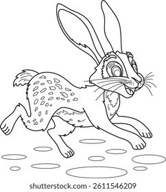 bunny rabbit running cartoon style vector outline drawing