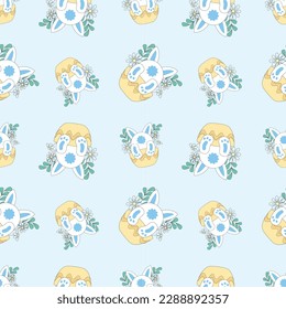Bunny Rabbit seamless pattern on blue background. Perfect for kids or easter celebration