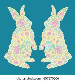  bunny,  rabbit silhouette Easter frame, vector