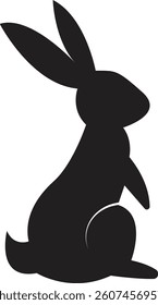 Bunny rabbit silhouette flat icon. Easter bunny. Cutie bunny isolated on transparent background. Suitable for logo, emblem, pictogram, print, design element for greeting card. Vector illustration.
