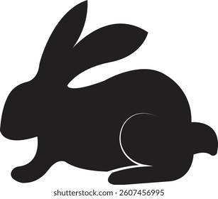 Bunny rabbit silhouette flat icon. Easter bunny. Cutie bunny isolated on transparent background. Suitable for logo, emblem, pictogram, print, design element for greeting card. Vector illustration.