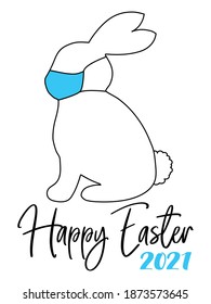 Bunny or Rabbit silhouette in medical mask in black outline. Sarcastic isolated vector. Happy easter 2021. Easter celebration during Coronavirus pandemic. Covid-19, 2019-ncov easter concept