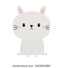 Conejo conejo conejo sentado. Icono de redondeo de cara. Dibujo lindo kawaii mascota bebé personaje animal. Un bebé gracioso. Impresión pegatina. Tarjeta de saludo de amor. Día de San Valentín. Diseño plano. Feliz Pascua. Fondo blanco. Vector
