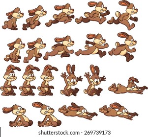 Bunny rabbit sprites. Vector clip art illustration with simple gradients. Each element on a separate layer.