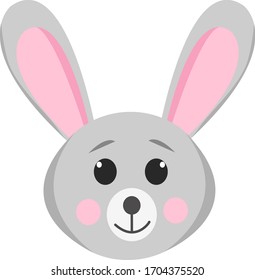 Bunny rabbit vector graphic. Cute animal in a flat style. cartoon children character. portrait, face, face, icon, card, design element single poster